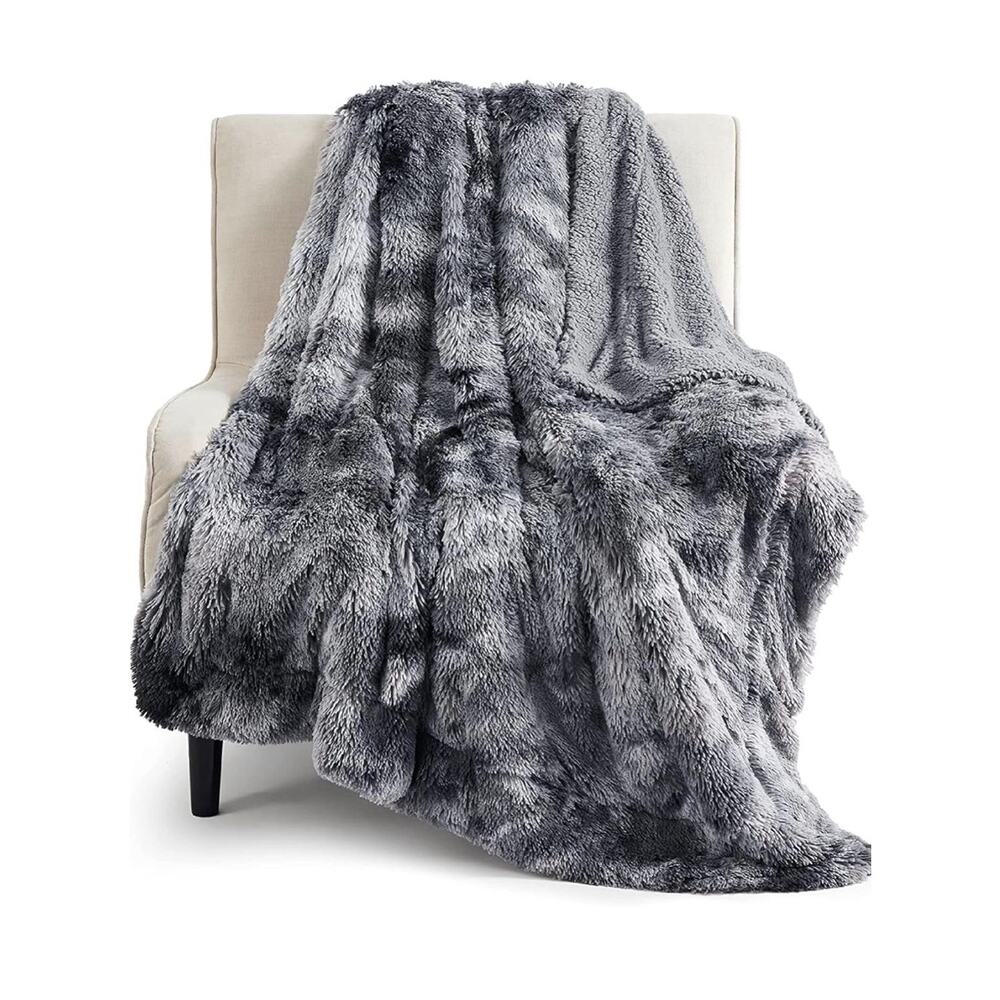 Bedsure Gentlesoft Fuzzy Faux Fur Sherpa Fleece Blanket Gray Twin